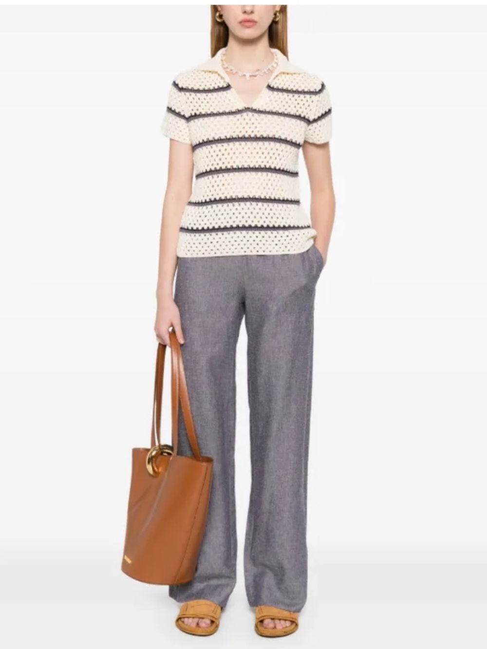 NWT Vince Elasticated Waist Linen Blend Trouser in Indigo Blue, Size L